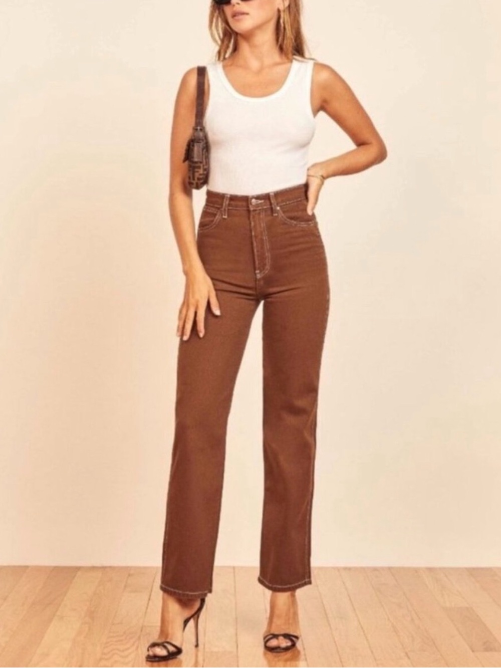 Reformation High-Rise Straight-Leg Jeans - Brown